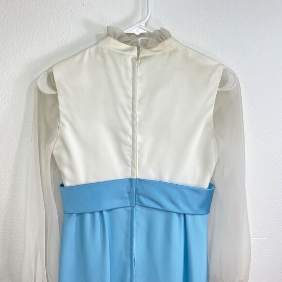 Vintage 70s Baby Blue Prom Dress Small Union Label Maxi Long Sleeves Ruffles USA - Picture 13 of 14